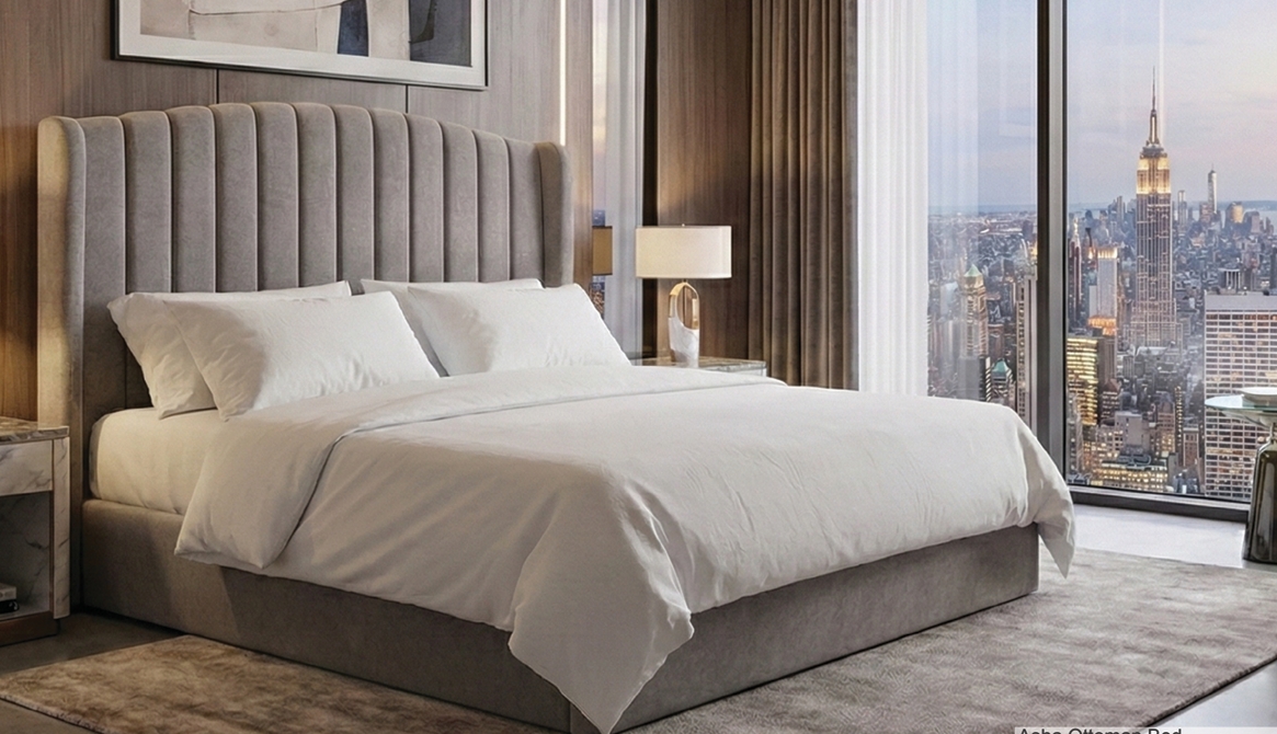 fabric bed with a plush pleated headboard pay monthly with simply pay weekly