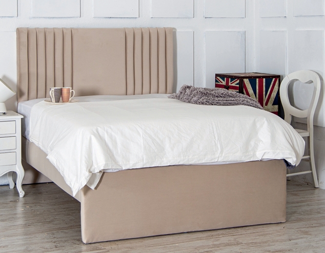 Modern bed frame with tall vertical panel headboard pay monthly available with simply pay weekly