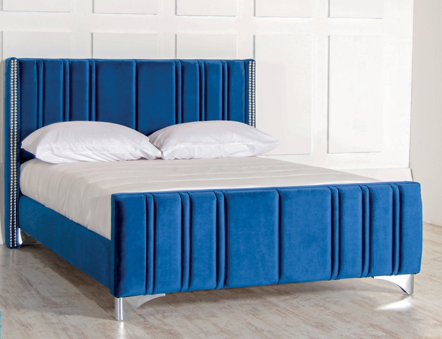 Modern bed frame with tall channel-tufted headboard pay monthly with simply pay weekly