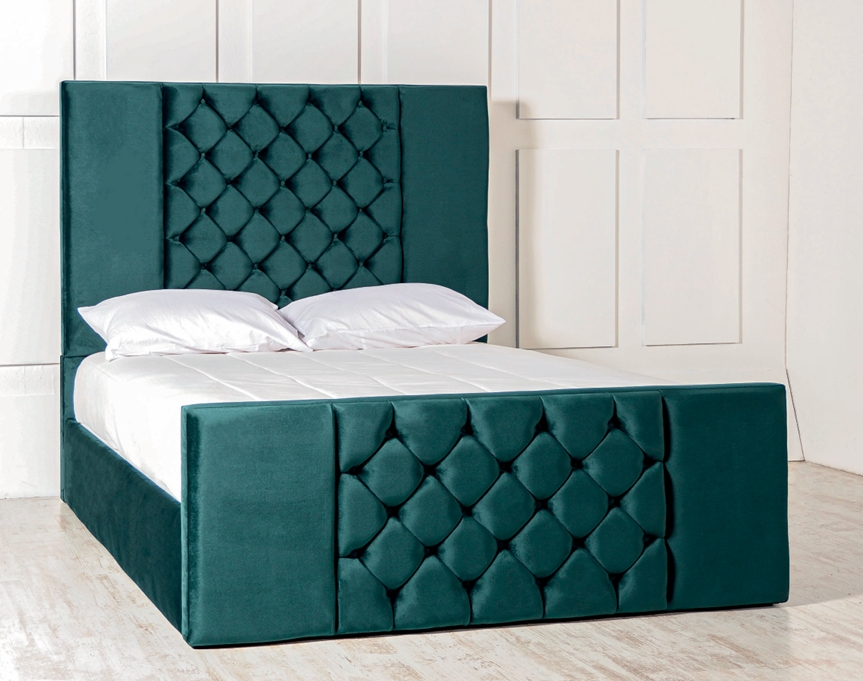 Elegant bed featuring diamond-patterned headboard simply pay weekly